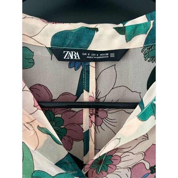 Zara Floral Print Long Sleeve Blouse Top Size S - Picture 5 of 7